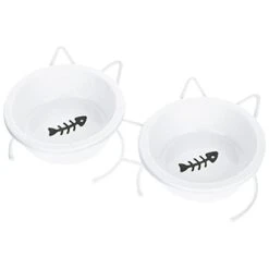 Cat Food Feeder Food Container Ornament Container Set Neck Raised Cat Bowl Double Dog Dish Dog Water Feeder Pet Feeder For Puppy Kitten (White) Rabbit Feeder Rabbit Feeder
