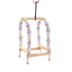 JYDQM 1PC Natural Wooden Parrots Toy Hanging Swing Perch Birds Colorful Wooden Beads Bird Supplies Parrot CageToys (Color : B)
