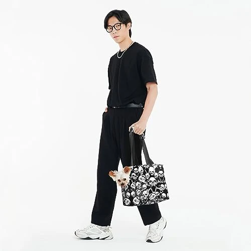 Mqgmz Skull Background Print Pet Carrier Tote Bag With Pocket Safety - Amazing Design - Image 2