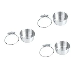 POPETPOP 3pcs Canary Food Trumpet Stand Budgie Cage Accessories Bird Cup Crate Dog Bowl Stainless Steel Pet Cage Bowl Bird Feeder Pet Bowl Hanging Bowl To Feed Water Dispenser Silver