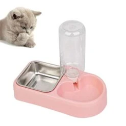 POPETPOP Stainless Steel Water Dispenser Pet Dog Food Water Double Bowl - Removable Stainless Steel Bowl And Automatic Water Dispenser Bowl For Small Or Medium Size Dogs Cats Lip Gloss Set