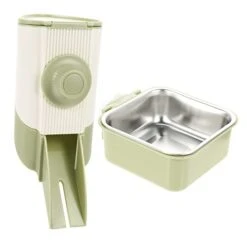 1 Set Dispenser Pig Cat Bird Cage Reusable Guinea Light Household Green Pigs Rat Stainless Bowl Ferrets Container Bunny Supply Feeder Food Accessories Cats Automatic Bowls Rabbits