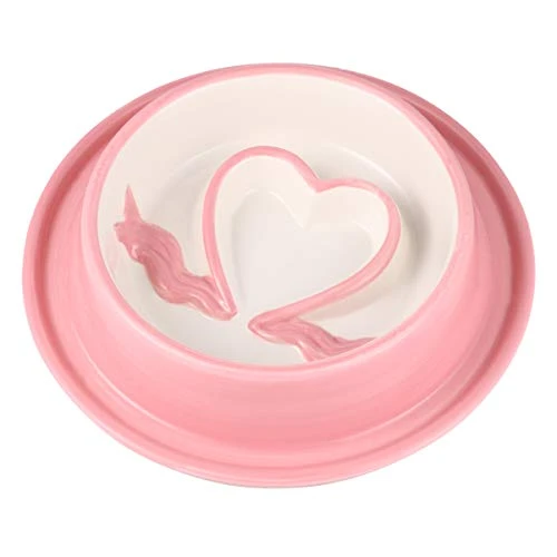 POPETPOP Slow Feeder Bowl Portable Heart Style Drinking Bowl Food Feeder Bowl Pet Supplies For Kitten Puppy Dog (Pink)