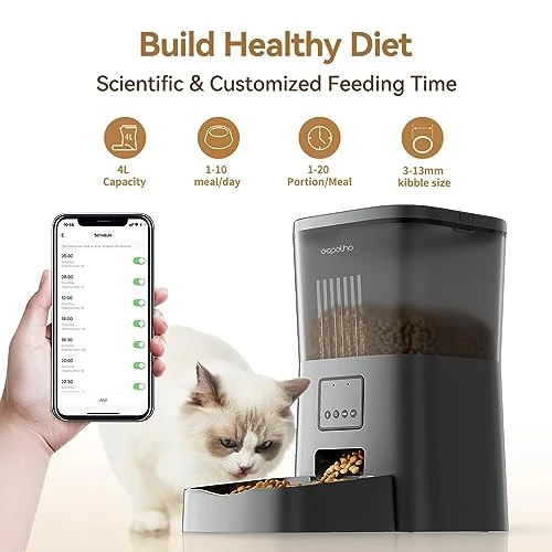 Espelho Automatic Cat Feeders With App Control-4L Pet Food Dispenser WiFi For Cats And Dogs,Desiccant Bag For Dry Food, Up To 10 Meals Per Day,10s Voice Recorder - Image 4
