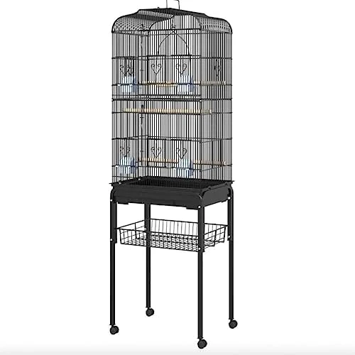 ACQUIRE 63" Metal Indoor Birdcage Starter Kit With Removable Rolling Stand, Storage Basket And Accessories Black Birdcage - Image 7