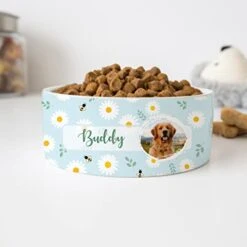 GENERIC Personalized Pet's Photo Bowl, Daisy Pattern Bowl, Dog Name Bowl, Cat Name Bowl, Gift For Pets, Ceramic Pet Bowl, Available In 2 Sizes