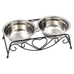 Stainless Steel Water Dispenser Double Dog Cat Bowl Premium Stainless Steel Water Food Raised Bowls Pet Feeder Bowls Set With Rack For Kitten Animal Home Water Dispenser