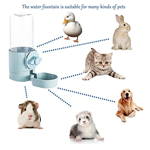 Hamiledyi Rabbit Hay Feeder & Water Fountain Set, Guinea Pigs Hay Food Feeder Bowls Manger Rack 17oz Hanging Gravity Automatic Drinking Feeder For Ferrets Chinchillas (Blue) - Image 5