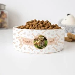 GENERIC Personalized Pet's Name & Photo Bowl, Dog Paw Print & Bones Pattern Bowl, Food Pet Bowl, Dog Name Bowl, Cat Name Bowl, Gift For Pets, Ceramic Pet Bowl, Available In 2 Sizes