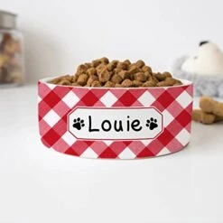 GENERIC Personalized Red Plaid Pattern Pet Bowl, Dog Name Bowl, Cat Name Bowl, Gift For Pets, Ceramic Bowl