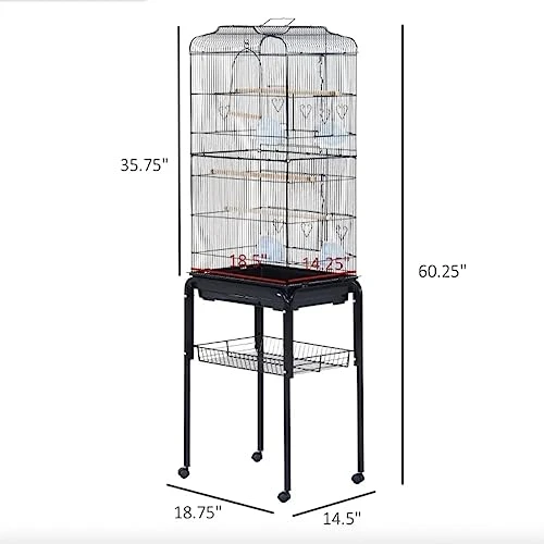 ACQUIRE 63" Metal Indoor Birdcage Starter Kit With Removable Rolling Stand, Storage Basket And Accessories Black Birdcage - Image 3