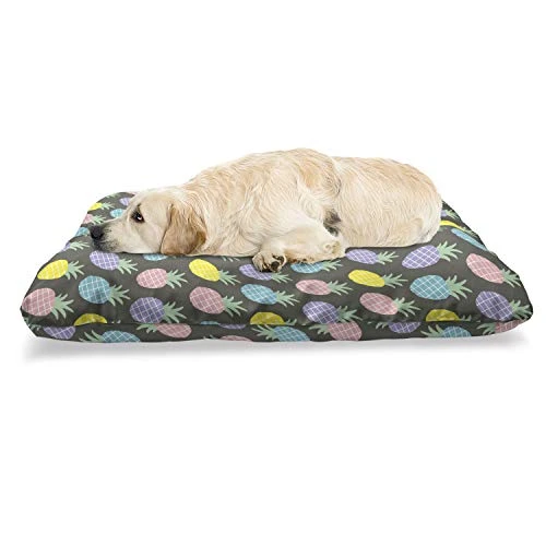 Ambesonne Scandinavian Pet Bed, Colorful Tropical Pineapples On Dark Toned Background Ornate Ripe Exotic Food, Chew Resistant Pad For Dogs And Cats Cushion With Removable Cover, 24" X 39", Multicolor