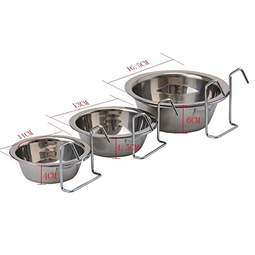 Yosoo Stainless Steel Hanging Pet Cage Bowl Diner Pet Bowl Bird Cat Dog Food Water Bowl With Hanger (Size L) - Image 2