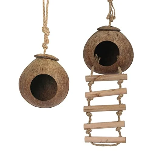 YARLED Calming Dog Bed Coconut Shell Bird House Tiger Skin Pearl Bird Parrot Nest Nest Warm Anti-bite Bird Nest (Color : Black) - Image 2