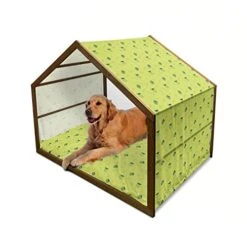 Ambesonne Lime Wooden Dog House, Silhouette Of Citrus Fruit With Leaf Background Healthy Life Tropical Food, Indoor & Outdoor Portable Dog Kennel With Pillow & Cover, 2X-Large, Lime Green Apple Green