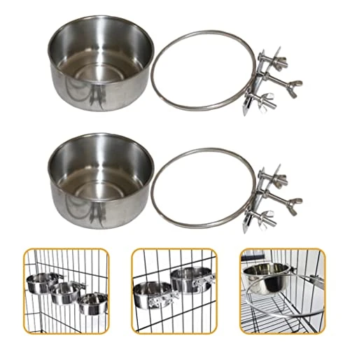 Bird Cage Mount Bowl Bird Food Metal Dog Bowls 2Pcs Parrot Feeder Dish Cup Bird Cage Feeding Cup Parrot Food Holder Bird Feeder Stainless Steel Dog Bowls Parakeet Food - Image 6