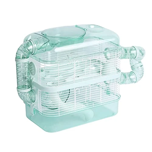 Transparent Circulation And Ventilation Playground,Small Animal Villa,Double Layer Hamster Cage,with Lea - -Proof Kettle And Rollers (Double Layer)