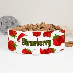 GENERIC Ripe Strawberries Pattern Personalized Pet Bowl Cat Bowls, Cute Dog Bowl With Name, Custom Ceramic Dog Cat Pet Bowls Available In Two Sizes