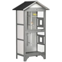 ACQUIRE Wooden Outdoor Bird Cage, Featuring A Large Play House With Removable Bottom Tray 4 Perch, Orange/Light Grey (Color : E, Size : As Shown)