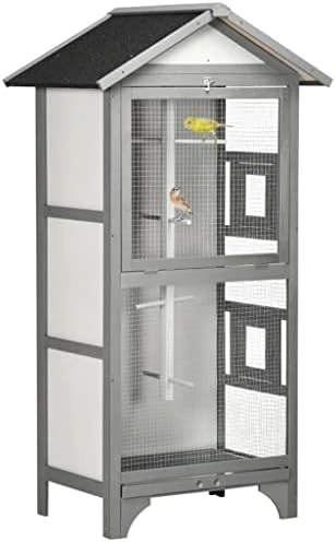 ACQUIRE Wooden Outdoor Bird Cage, Featuring A Large Play House With Removable Bottom Tray 4 Perch, Orange/Light Grey (Color : E, Size : As Shown) - Image 6