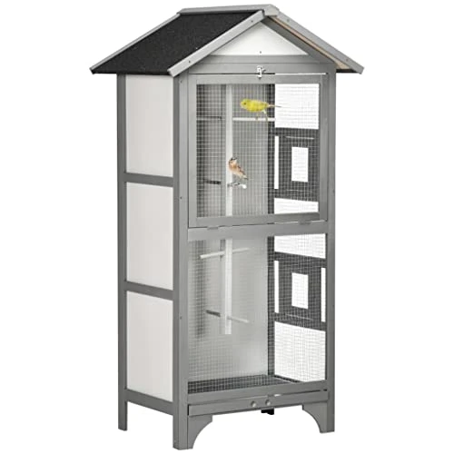 ACQUIRE Wooden Outdoor Bird Cage, Featuring A Large Play House With Removable Bottom Tray 4 Perch, Orange/Light Grey (Color : E, Size : As Shown)
