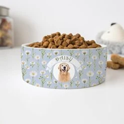 GENERIC Pet's Photo & Name Bowl, Personalized Daisy Pattern Bowl, Dog Name Bowl, Cat Name Bowl, Gift For Pets, Ceramic Pet Bowl, Available In 2 Sizes