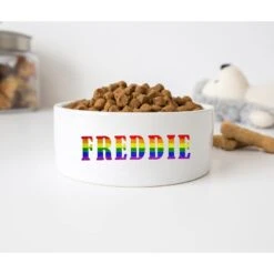 GENERIC Personalized Rainbow Pet Name Bowl, Gift For Dog, Ceramic Food Bowl For Pets Available In Two Sizes, Dog Bowls, Cat Drinking Bowls