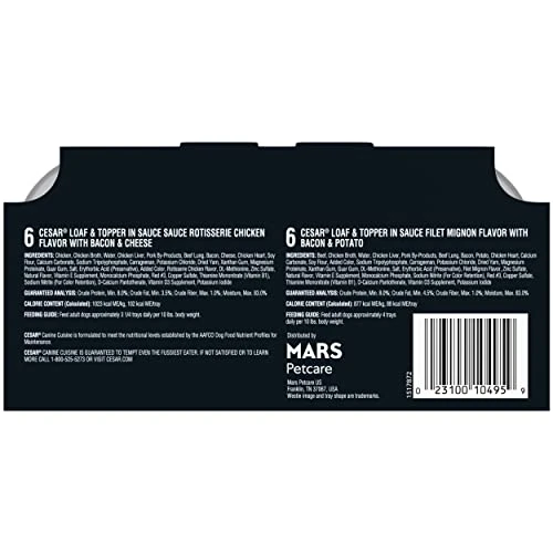 CESAR Soft Wet Dog Food Loaf In Sauce Rotisserie Chicken Flavor With Bacon & Cheese And Filet Mignon Flavor With Bacon & Potato Variety Pack, (24) 3.5 Oz. Easy Peel Trays - Image 2