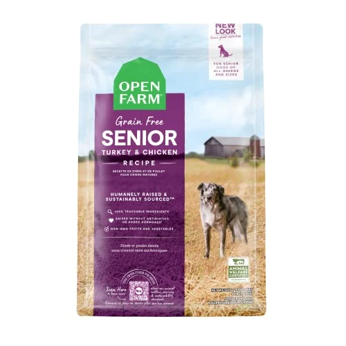 Open Farm Senior Grain-Free Dry Dog Food, Certified Humane Poultry Recipe For Older Dogs With Non-GMO Superfoods And No Artificial Flavors Or Preservatives, 4 Lbs