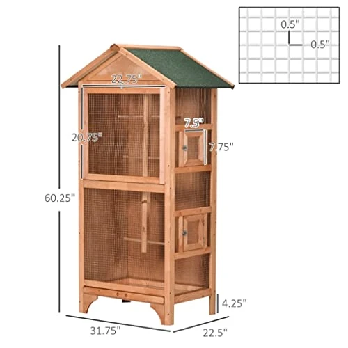 ACQUIRE Wooden Outdoor Bird Cage, Featuring A Large Play House With Removable Bottom Tray 4 Perch, Orange/Light Grey (Color : E, Size : As Shown) - Image 2