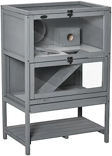 ACQUIRE Grey Wooden Hamster Cage, 2-Tier Small Animals Hutch, W/Storage Shelf, Tray, 23.5" L X 15.75" W X 35.5" H - Image 5