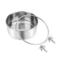 Wontee Pet Food Water Bowl With Clamp Holder Stainless Steel Feeding Cups Feeder For Dog Bird Parrot Cat Rabbit, 2 Packs (L)