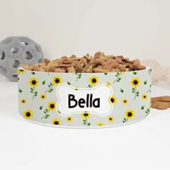 GENERIC Personalized Pet Bowl, Sunflower Pattern Bowl With Name, Custom Ceramic Dog Cat Pet Bowls Available In Two Sizes, Gift For Pets