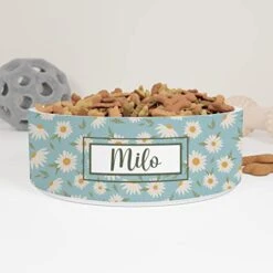 GENERIC Pastel Blue Daisy Pattern Pet's Name Bowl, Ceramic Food Bowl For Pets Available In Two Sizes, Gift For Dog, Gift For Cat