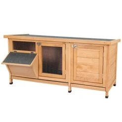 ACQUIRE Wooden Rabbit Hutch Guinea Pig House Outdoor With Sliding Out Tray, Openable Roof, Feeding Trough, Yellow