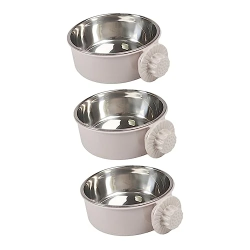 Balacoo 3pcs Cat Grey Steel Cage Macaw Stainless Coop S Bird Dog Pet Hanging Cup Bowl Feeders Food Animal Bows Cockatiel Dish Size Parakeet Feeding Budgies Bowls Birds Supplies For
