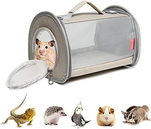 GENERIC Portable Travel Small Animal Carrier Bag Guinea Pig Carrier Bird Rabbit Turtle Carrier Cage Portable Travel Hamster Small Pet Bag Bird Rabbit Guinea Pig Squirrel Breathable Hangbag(Khaki) - Image 5