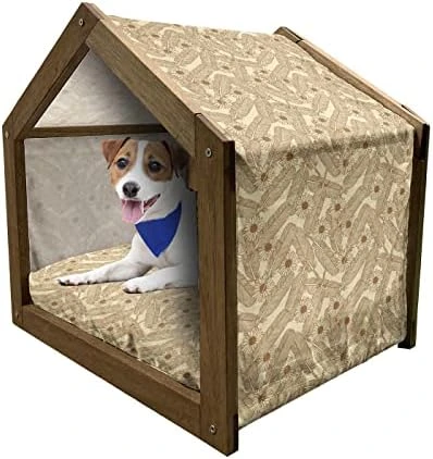 Ambesonne Pineapple Wooden Pet House, Tropical Fruit Pattern Detailed Composition Of Hawaiian Food Summer Season, Indoor & Outdoor Portable Dog Kennel With Pillow And Cover, Small, Apricot Sea Green - Image 13