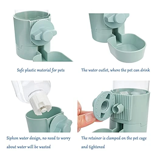 Hamiledyi Rabbit Hay Feeder & Water Fountain Set, Guinea Pigs Hay Food Feeder Bowls Manger Rack 17oz Hanging Gravity Automatic Drinking Feeder For Ferrets Chinchillas (Blue) - Image 2