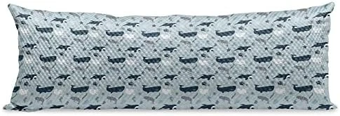 Lunarable Dog Bone Body Pillow Cover, Cartoon Food For Dog Treat Pattern With Silhouette Zigzag Background, Soft Comfortable Zippered Side Sleeper Pillow Case, 20" X 55", White And Dark Blue - Image 6