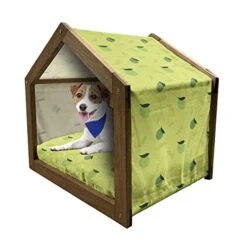 Ambesonne Lime Wooden Pet House, Silhouette Of Citrus Fruit With Leaf Background Healthy Life Tropical Food, Indoor & Outdoor Portable Dog Kennel With Pillow And Cover, Medium, Lime Green Apple Green