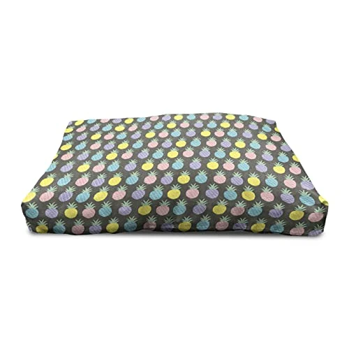 Ambesonne Scandinavian Wooden Pet House, Colorful Tropical Pineapples On Dark Toned Background Ornate Ripe Exotic Food, Indoor & Outdoor Portable Dog Kennel With Pillow And Cover, Small, Multicolor - Image 3