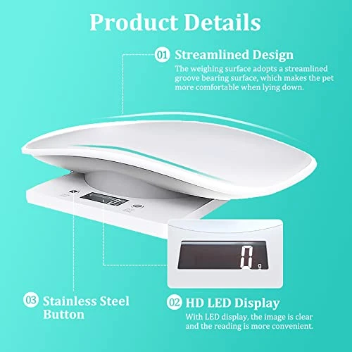 Digital Mini Pet Scale, Small Animal Weight Scale, Portable LCD Electronic Weighing Scale With Tray(Max. 22 Lbs), Multifunction Kitchen Scale For Food/Puppy/Kitten/Lizard/Hamster/Tortoise/Whelping - Image 3