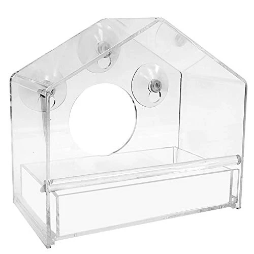 FVOWOH Hanging Glass Bird Table Window Seed Feed Suction Hotel Clear Viewing Pet Toys Dog Feeders For Small Dogs(l3-Clear)