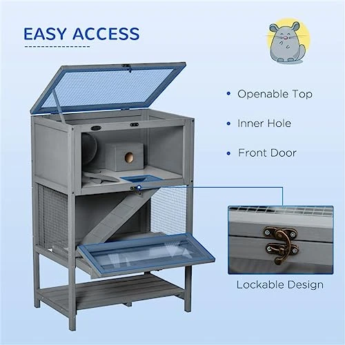 ACQUIRE Grey Wooden Hamster Cage, 2-Tier Small Animals Hutch, W/Storage Shelf, Tray, 23.5" L X 15.75" W X 35.5" H - Image 2