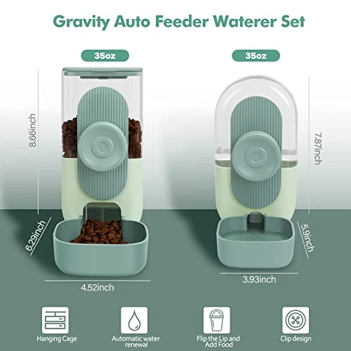 Hanging Automatic Food Water Dispenser,Ufanittel 35oz Auto Gravity Rabbit Feeder And Waterer Set,Cage Pet Hanging Self Dispenser Feeder For Rabbit Chinchilla Hedgehog Guinea Pig Ferret Kitty Puppy - Image 2