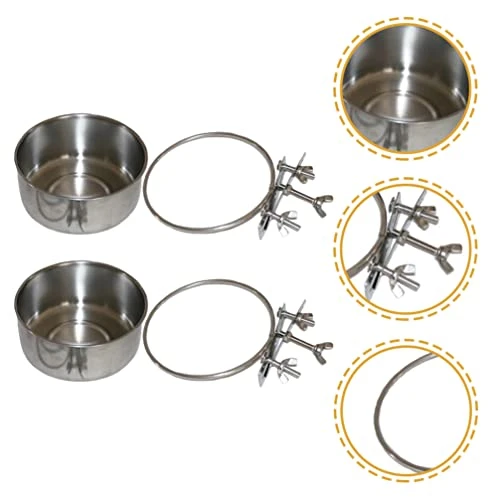 Bird Cage Mount Bowl Bird Food Metal Dog Bowls 2Pcs Parrot Feeder Dish Cup Bird Cage Feeding Cup Parrot Food Holder Bird Feeder Stainless Steel Dog Bowls Parakeet Food - Image 4