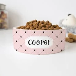 GENERIC Pink Pattern Pet Bowl, Dog Name Bowl, Cat Name Bowl, Gift For Pets, Ceramic Bowl Available In Two Sizes