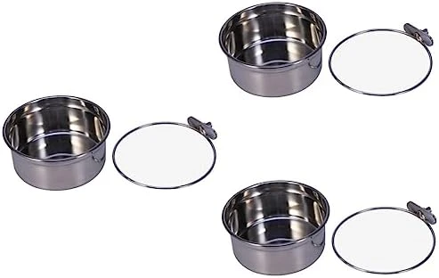 POPETPOP 3pcs Canary Food Trumpet Stand Budgie Cage Accessories Bird Cup Crate Dog Bowl Stainless Steel Pet Cage Bowl Bird Feeder Pet Bowl Hanging Bowl To Feed Water Dispenser Silver - Image 9