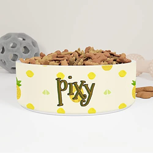 GENERIC Pineapple & Lemon Pattern Personalized Pet Bowl Cat Bowls, Cute Dog Bowl With Name, Custom Ceramic Dog Cat Pet Bowls Available In Two Sizes